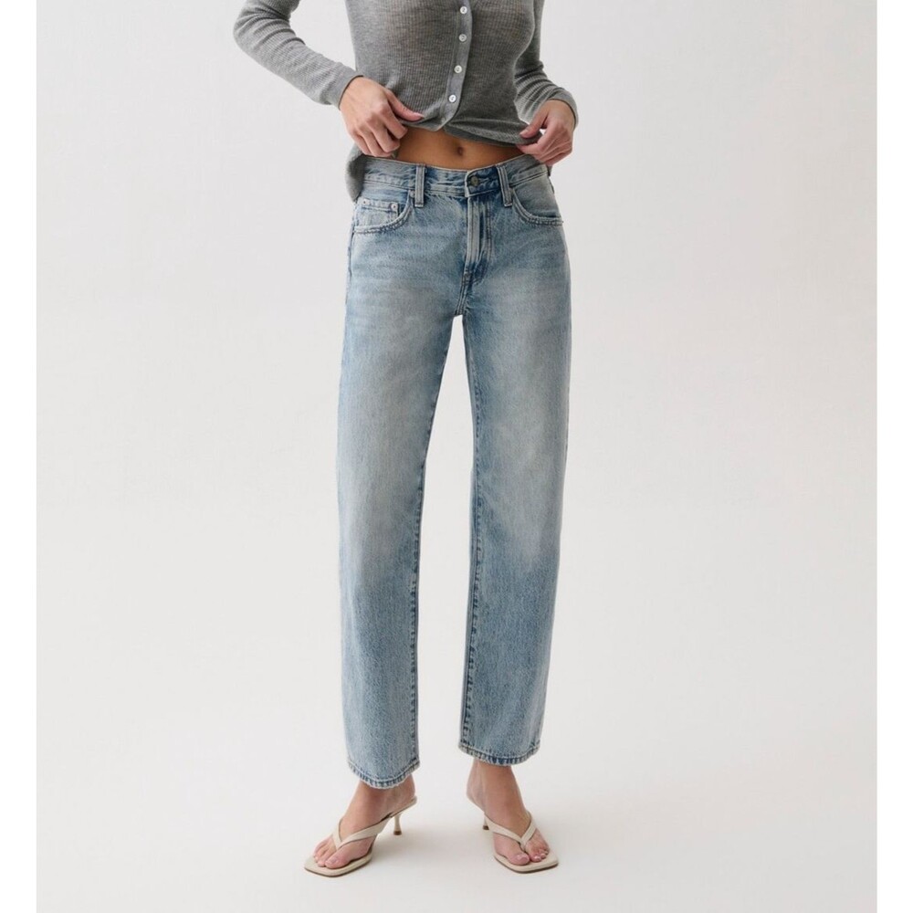 Pistola Lexi Mid Rise Bowed Straight Jeans Bowie Womens Sz 29 Light Wash Cotton